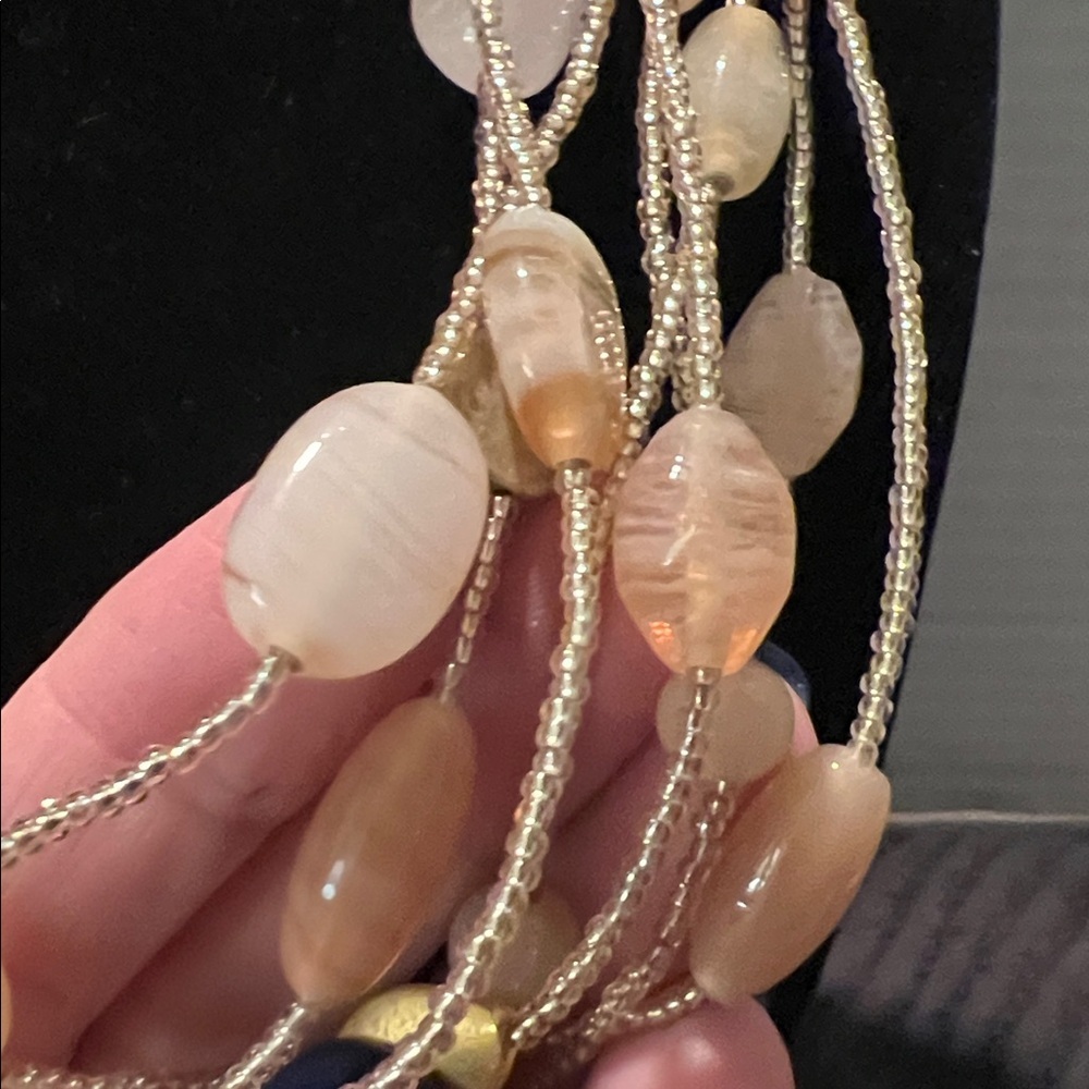 Chico's Multi-Strand Necklace with Peachy Pink  and Gold Beads 9.5” Drop - Picture 3 of 8